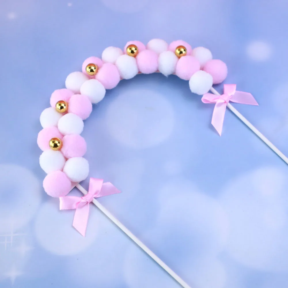 Розовый сине-белые мягкий помпон облако Форма торт Топпер Baby Shower украшения торта