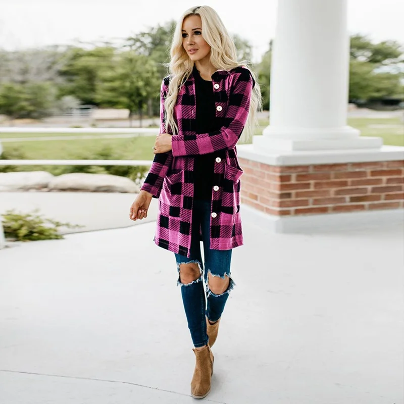 

Fashion Casual Plaid Shirt Jacket Women's New 2021 Fall Winter Hooded Long Sleeve Single Breasted All Match Shirt