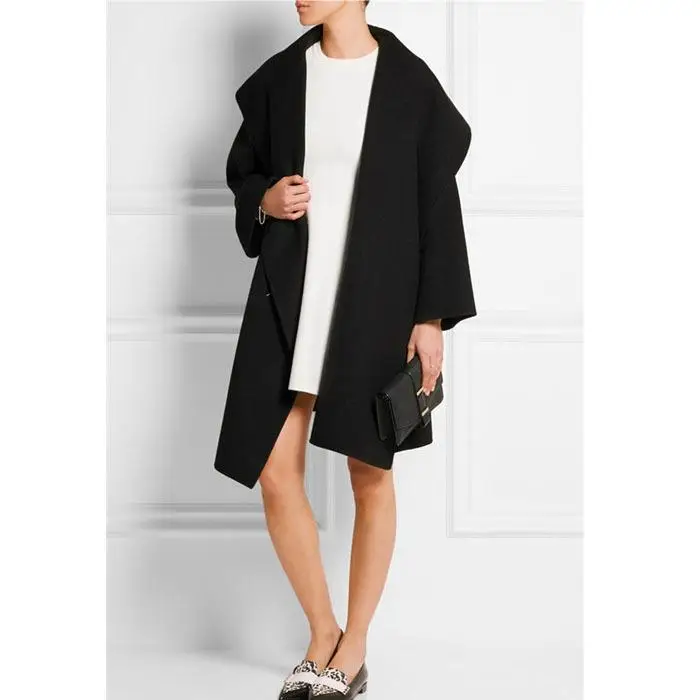 Женское осенне-зимнее длинное шерстяное пальто со шнуровкой | Женская одежда