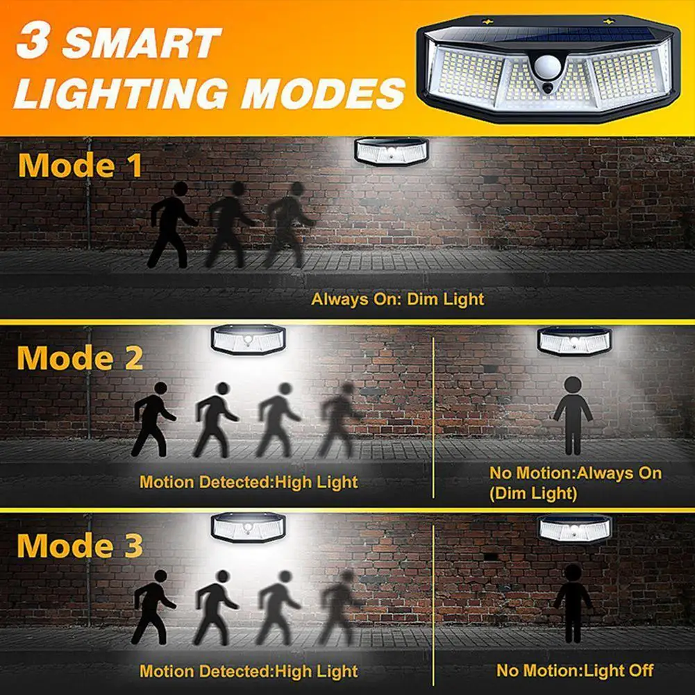 

308 LED Solar Light Outdoor Solar Lamp Powered Sunlight PIR Motion Sensor Waterproof Lights for Garden Decoration