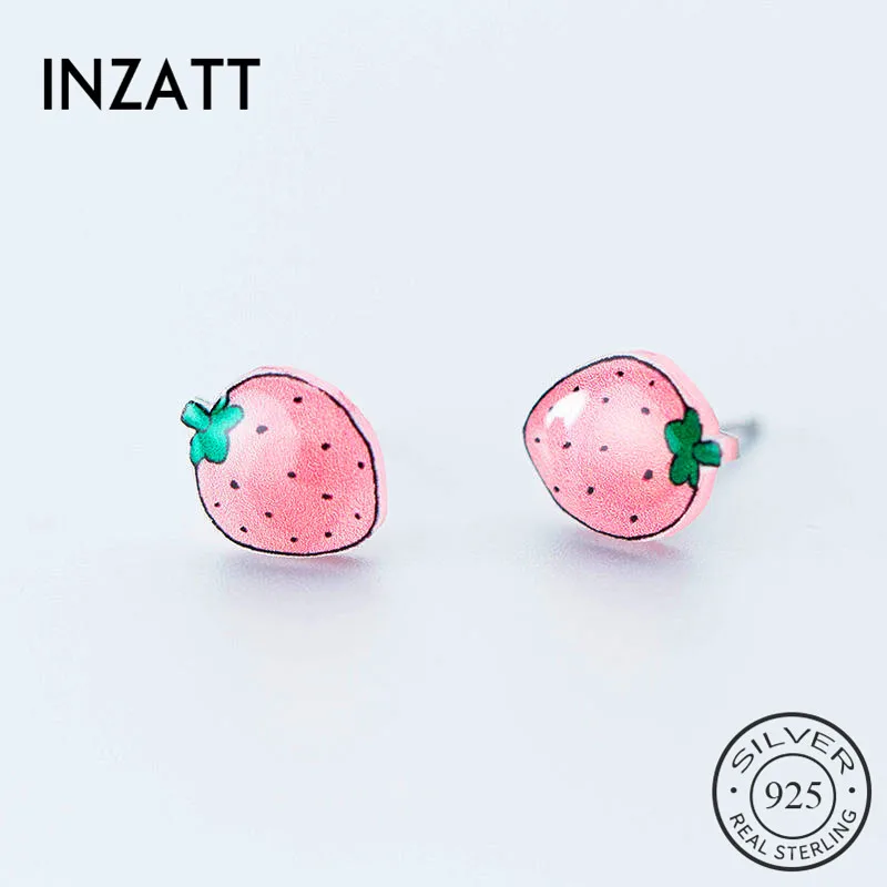 INZATT Настоящее серебро 925 пробы с клубникой акрил серьги гвоздики в форме фруктов