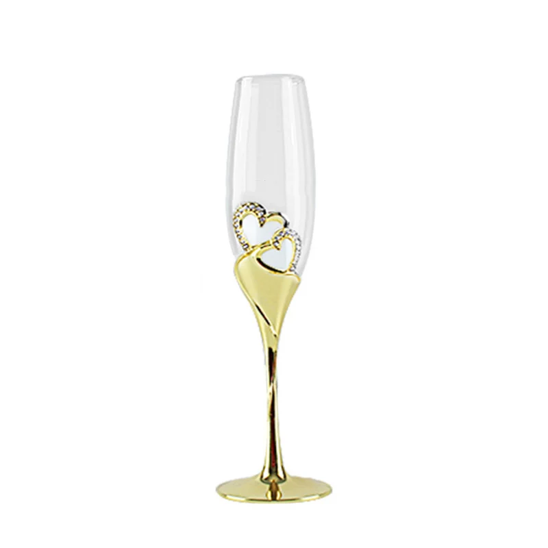 

Crystal Champagne Glasses Cup Red Wine Glass Wedding Goblet European Gold Heart-shaped Metal Copas De Cristal Gift