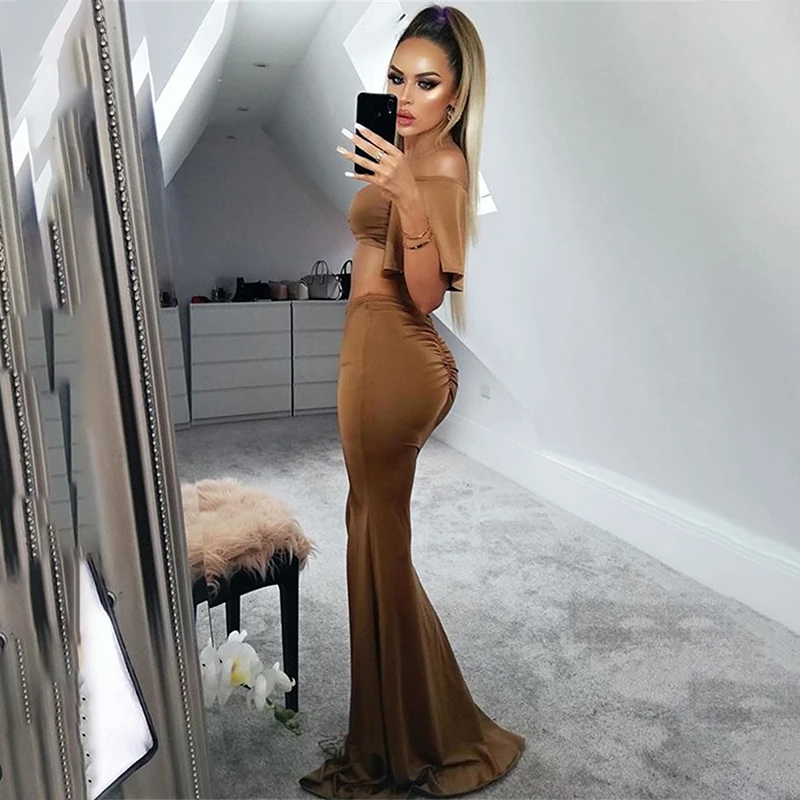 Fuedage/осеннее сексуальное длинное вечернее платье элегантное облегающее