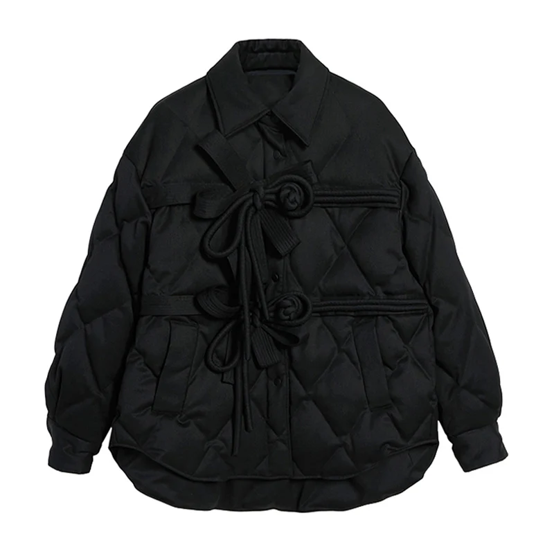 

2022 Parka Coat Down Jackets For Chinese Style Bow Vintage Warm Thicken Turtleneck Female Streetwear Loose Casual Puffer Jacket