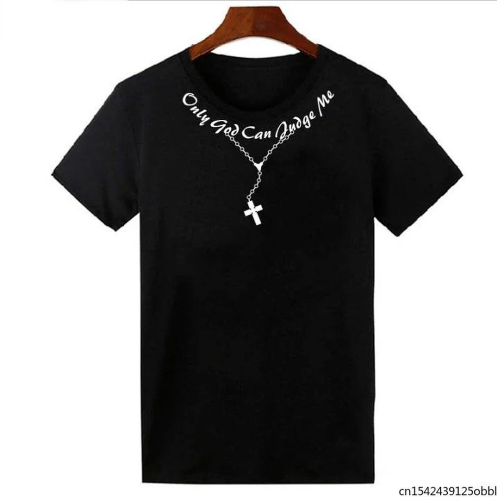 

TUPAC 2pac T Shirt Only God Can Judge Cross Rosary Tattoo Script Tops Men T-Shirts Hip-Hop Rap Swag Unisex
