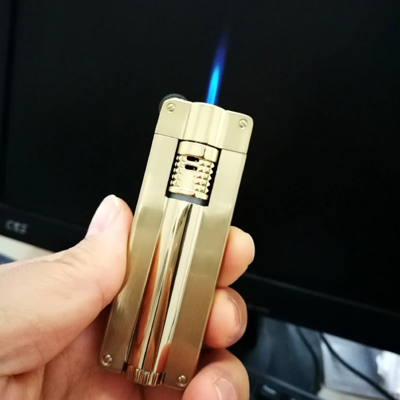 

Grinding Wheel Fixed Fire Lighter Metal Jet Butane Gas Flint Torch Turbo Lighter Windproof Cigar Cigarette Lighter Men's Gifts