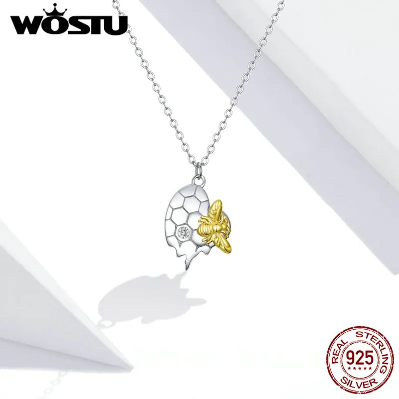 WOSTU Золотая медовая пчела ожерелье из стерлингового серебра 925 пробы с длинным