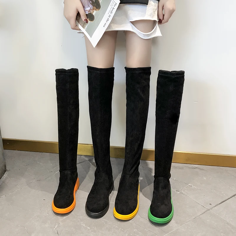 Высокие сапоги до бедра на шнуровке женские зимние ботфорты выше колена