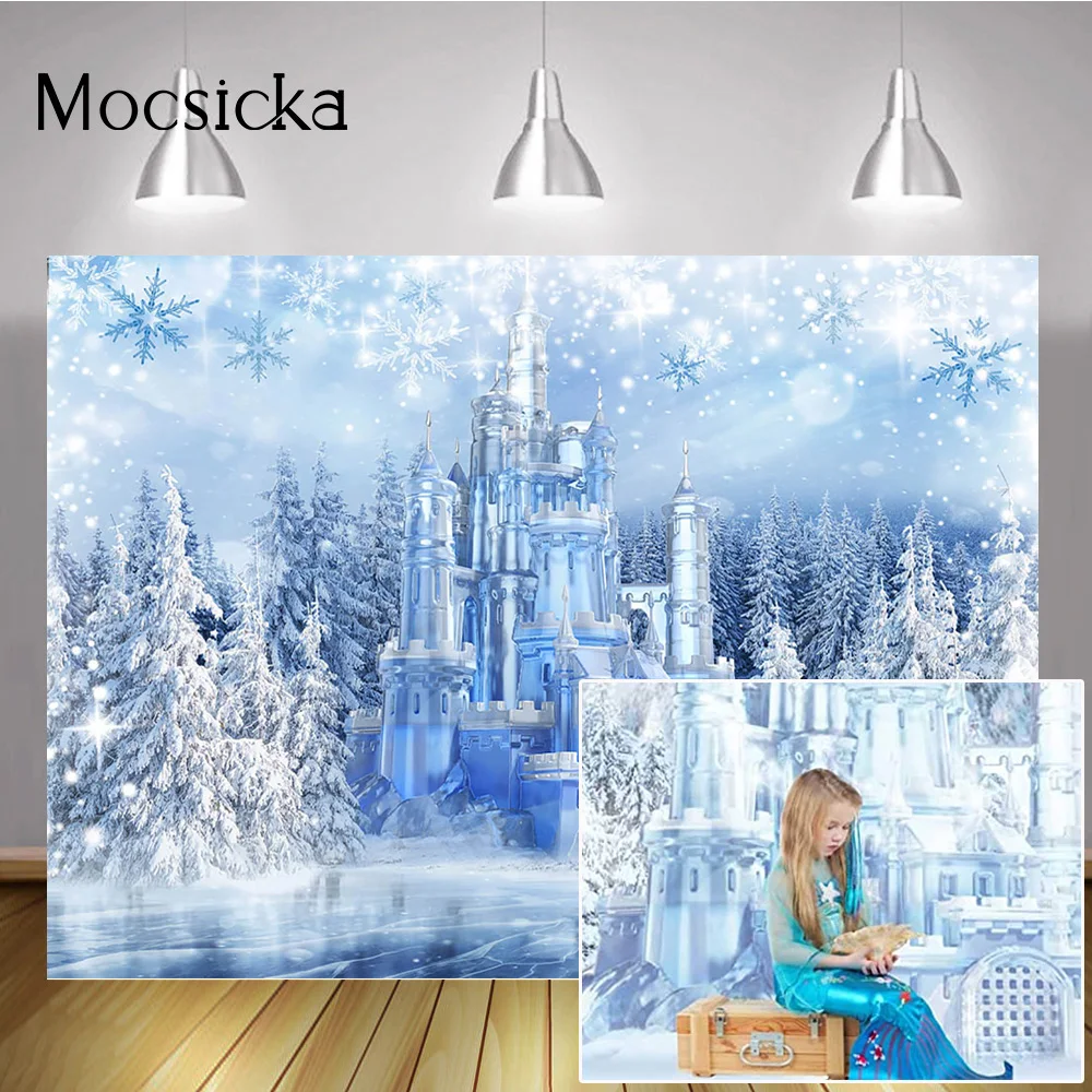 Winter Ice Castle Photography Backdrop Snowy Frozen Wonderland Portrait Background Snow Landscape Christmas Caks Smash Props