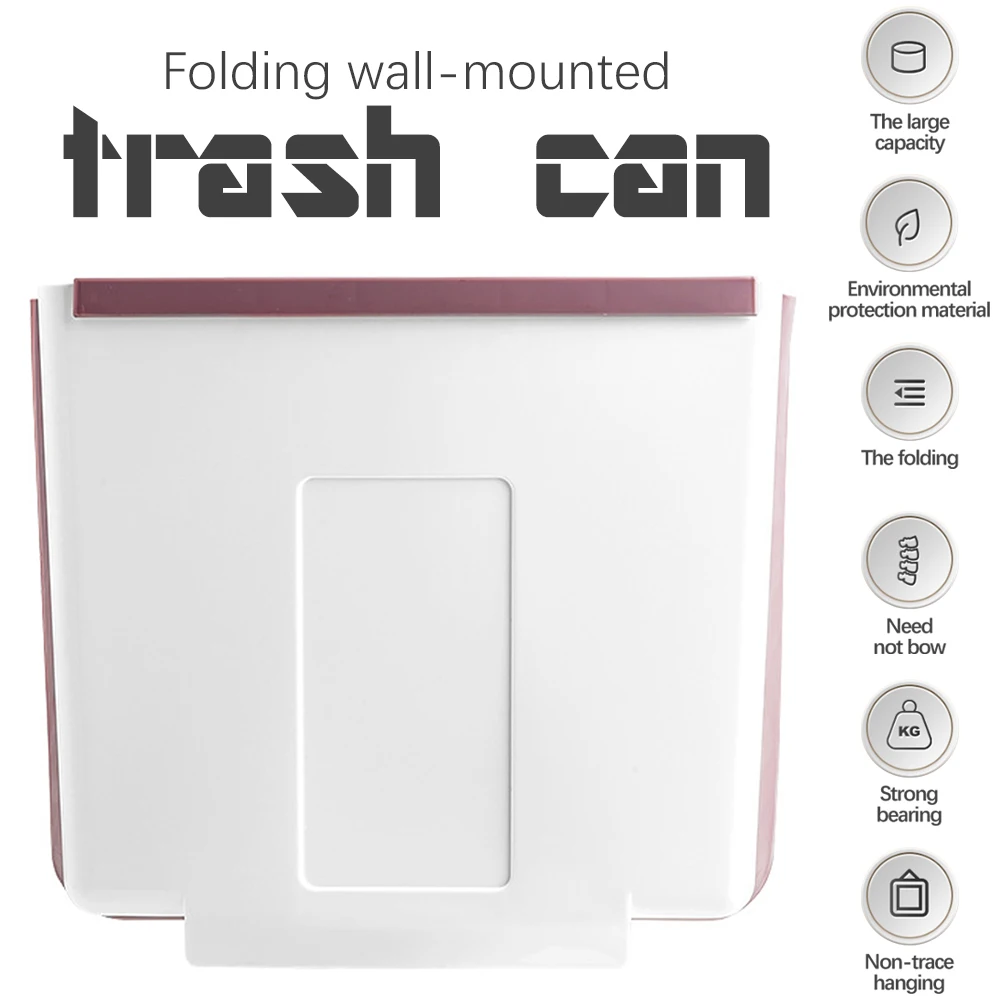 

Foldable Trash Can Kitchen Hanging Trash Can Collapsible Waste Bin for Cabinet Door Car Pressing Wall Mounted Storeage Bucket
