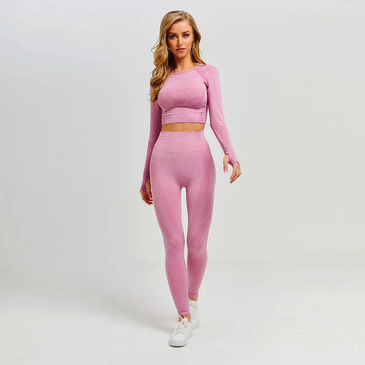 

Women Vital Seamless Set Sportswear Gym Clothing Fitness Long Sleeve Crop Top 2/3PCS High Waist Leggings Sports Suits