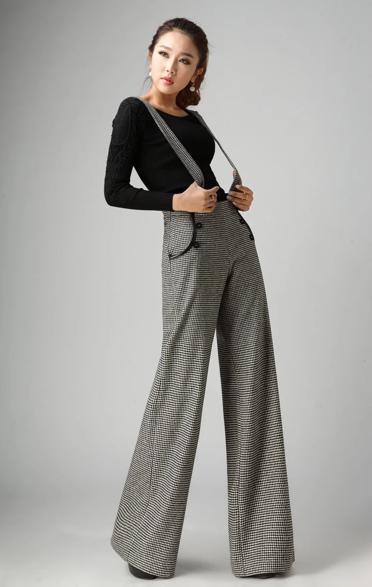 Новые женские шерстяные брюки осенние клетчатые зимние Утепленные широкие с