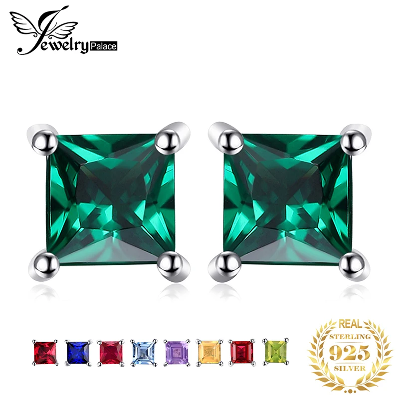 Jewelrypalace квадратный 0.6ct создания Изумрудный 925 серебро Серьги-гвоздики Модные украшения для Для женщин