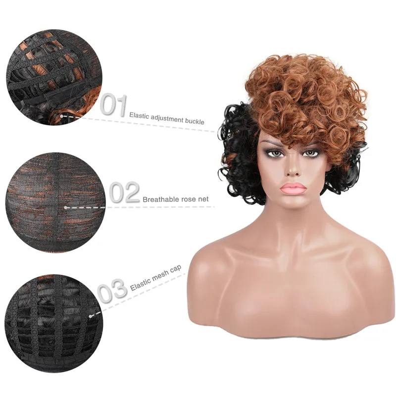 

Lady Short Brown Black Mixed Wavy Curly Wig Synthetic Wig With Side Part Bang For Women Daily Party Use Nature Looking