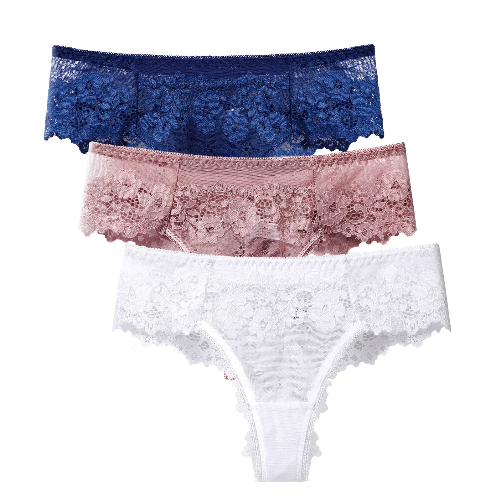 

2022 Sexy Lace Panties Soft Breathable Briefs Women Underwear Ladies Panty Transparent Tempting Mid-Rise Cotton Lingerie 3PCS