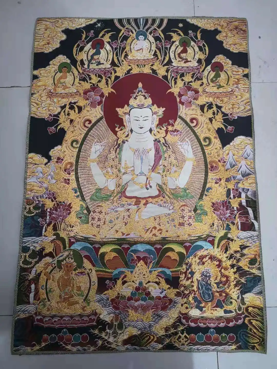 

Embroidered Tibetan Buddha Thangka Thangka Nepal four arm Avalokitesvara