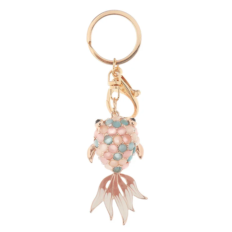 

2021 Hot Cute Freshwater Fish Keychain Key Ring Crystal Goldfish Opal Key Chain Accessories Fashion Ocean Animal Jewelry Women