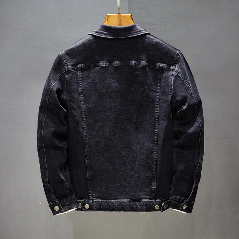 Мужская Повседневная джинсовая куртка черная классическая приталенная из