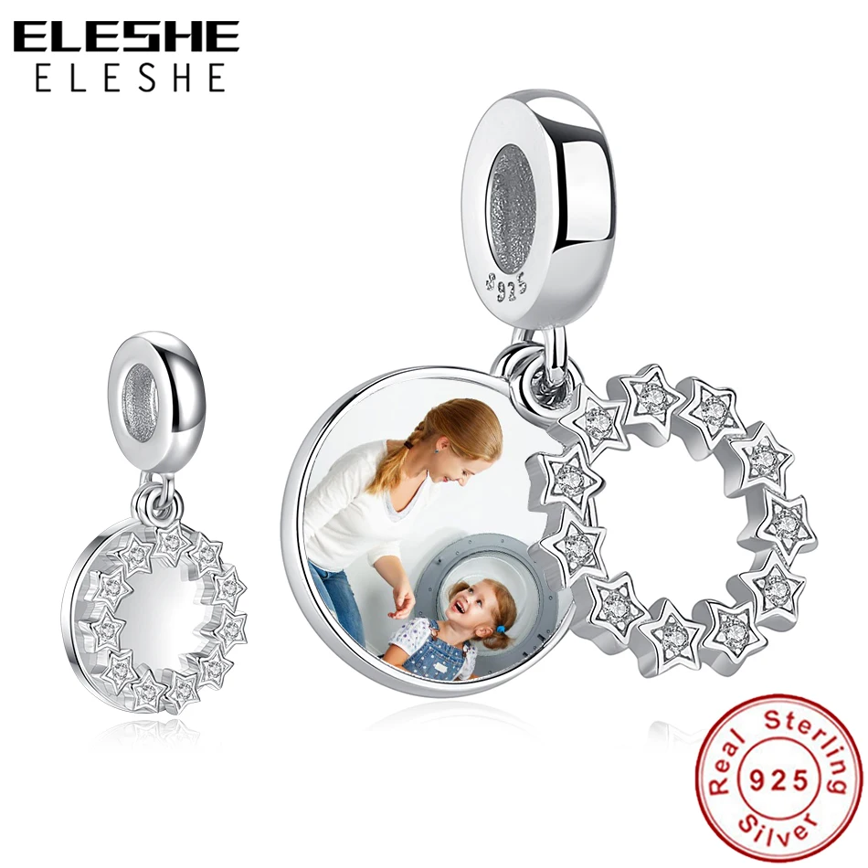 Подлинный ELESHE 925 пробы Серебро Вдохновляющие звезды длинные висячие Шарм браслет
