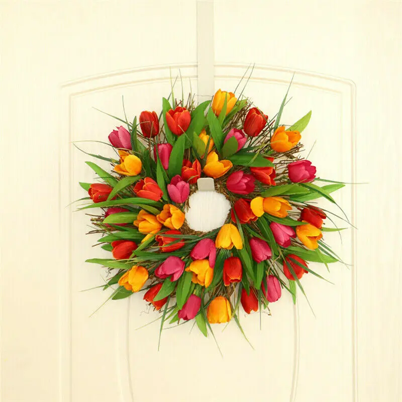 

Spring Artificial Tulip Front Door Wreath Home Decor Window Wall Party Decor