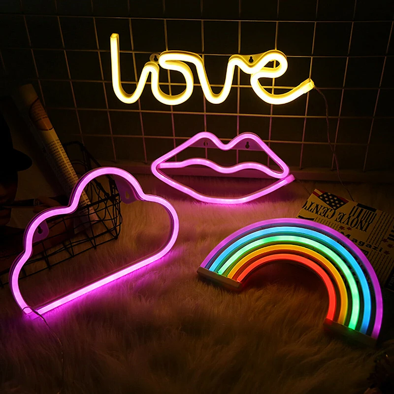 

Colorful Night Light Rainbow Neon Signboard Rainbow Family Wall Decoration Wall Lamp Battery USB Operation LED Lamp