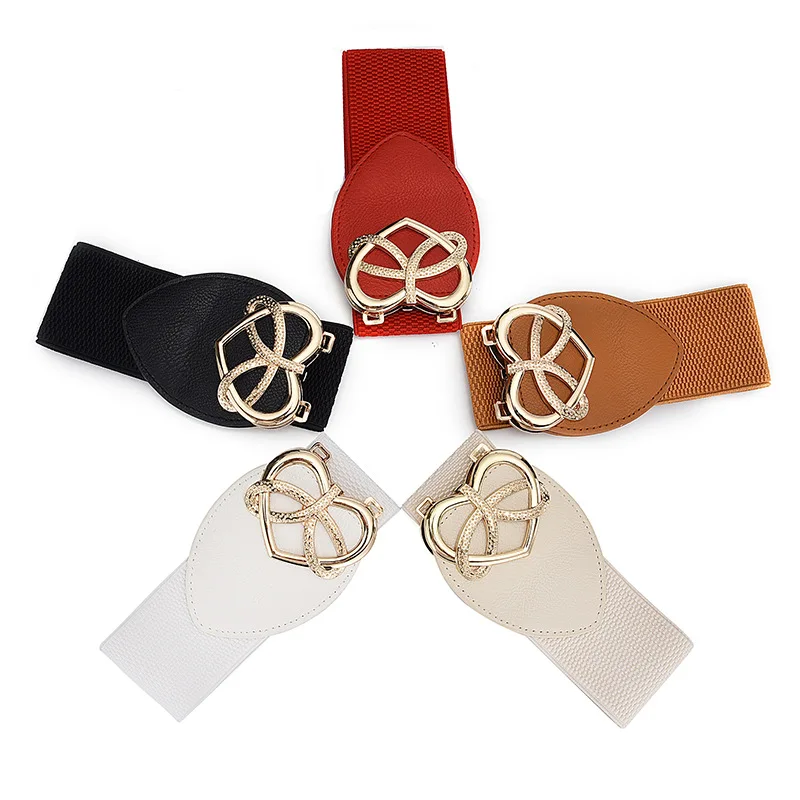 

New wide belt love button women's fashion Korean dress decorative waist elastic belt