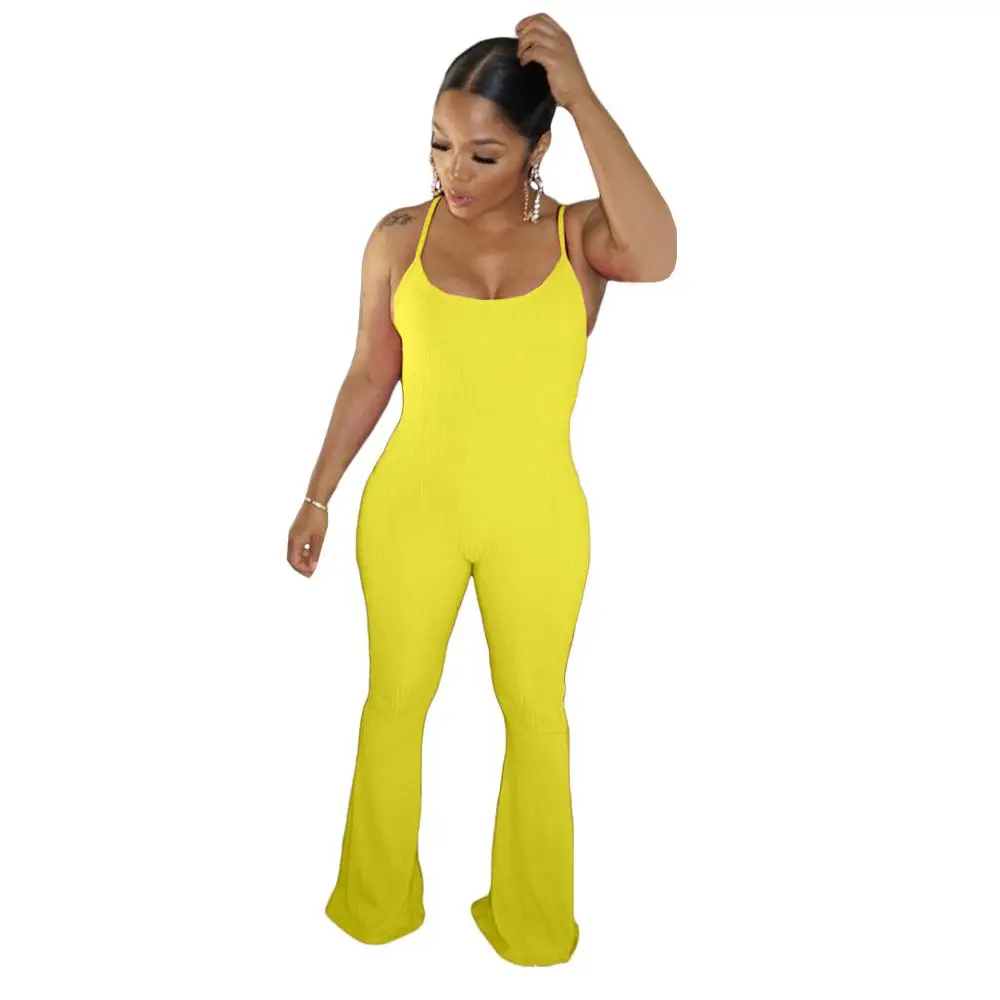 

Elegant sexy 2020 summer sexy lady 3 colors solid long jumpsuit spaghetti strap springy skinny jumpsuit lady daily rompers