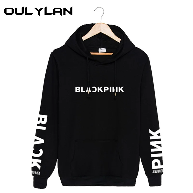 Oulylan демисезонная толстовка с капюшоном и blackpink Для женщин Повседневное сплошной свободного кроя с завязками, штаны и толстовка модная одежда с длинными рукавами, с капюшоном, для девушек, пуловер