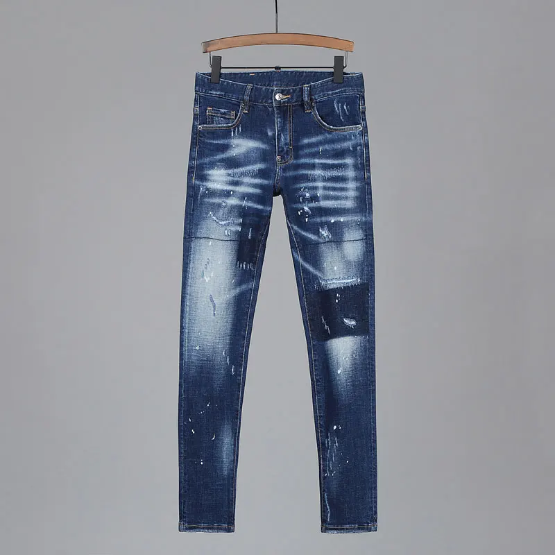 Italian Brand Fashion Men Jeans High Quality Retro Blue Elastic Slim Fit Ripped Jeans Men Distressed Designer Casual Denim Pants