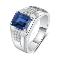 925 new simple fashionable temperament rectangular sapphire adjustable ring domineering men jewelry gift accessories wholesale