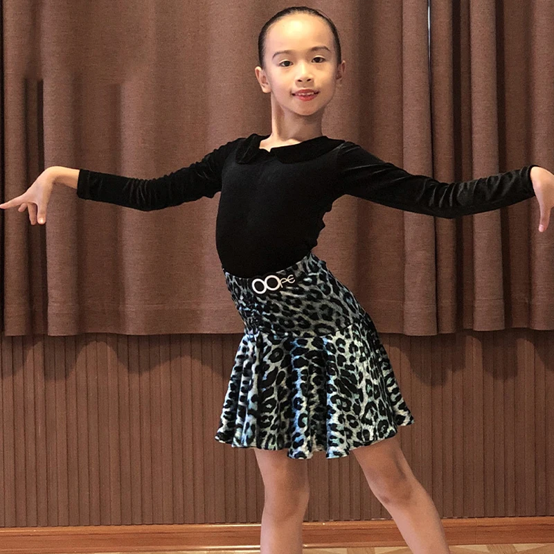 

Kids Latin Dance Costume Set Girls Practice Dress Princess Collar Tops Ruffled Skirt Samba Rumba Cha Cha Training Wear BL4859