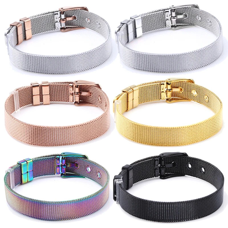 

High Quality 6 Colors Fashion Jewelry For Women 10mm Stainless Steel Mesh Keeper Brand Bracelets With Slide Charms Gift Making