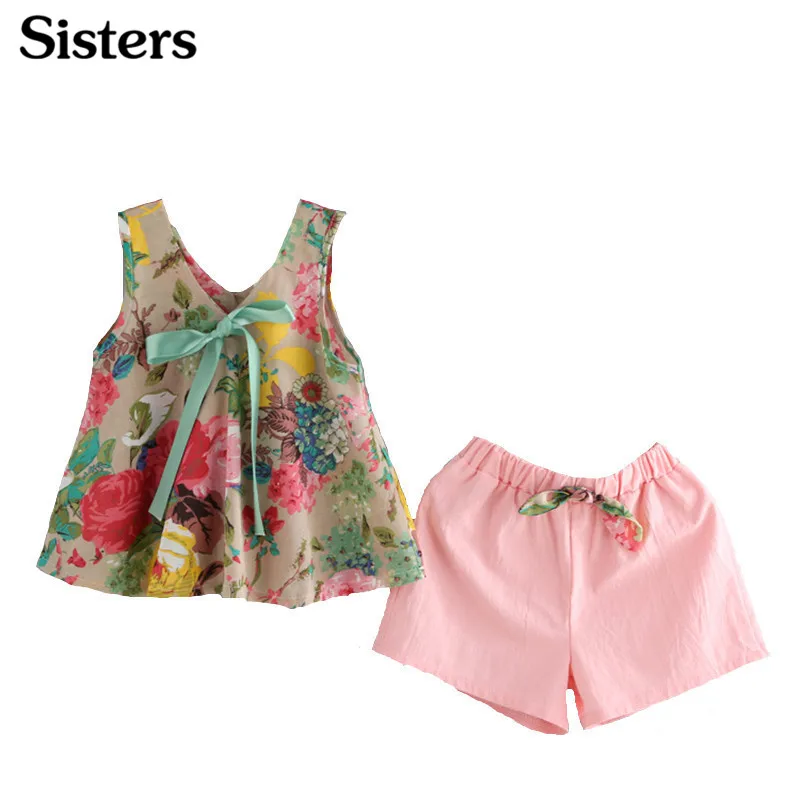 2017 комплекты одежды для маленьких девочек жилет + штаны детская одежда летний