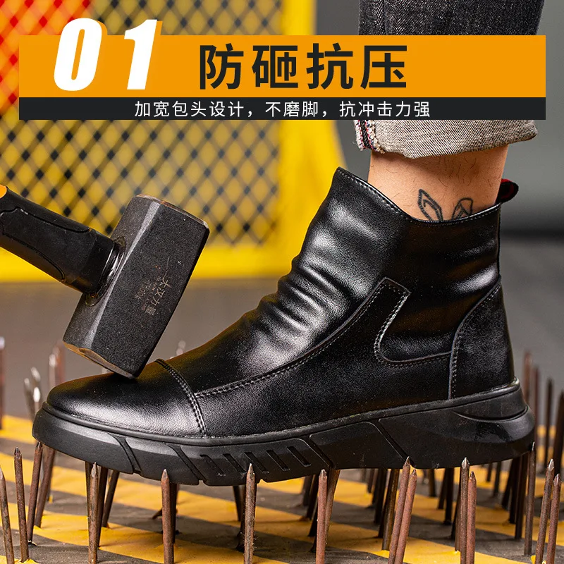 

High glossy labor insurance shoes help cowhide against hit men's fashion comfortable and protective shoes site rubber base 38-46