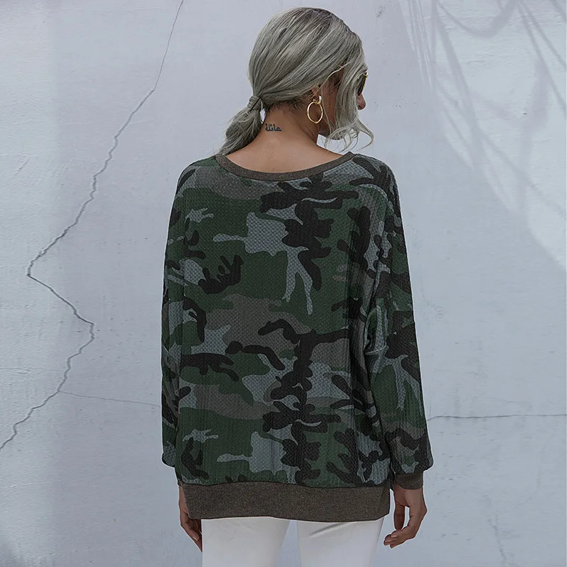 

Autumn 2020 Women Loose Camo T-Shirt Long Sleeve Print Top Female Casual Women Pullovers Fashion Lantern Sleeve Cotton Tee New