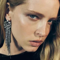 2 styles shiny crystal long tassel chain drop dangle earrings trend 2022 women flower rhinestone geometric jewelry accessories
