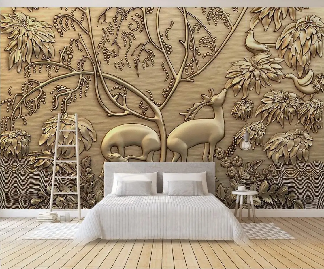 3D тисненые обои с изображением оленя и леса Настенная роспись для гостиной