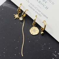 ventfille 925 sterling silver tassel asymmetric hoop earrings for women round disc gold cz wedding star jewelry