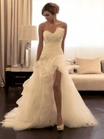romantic organza mermaid wedding dress asymmetrical beading sweetheart wedding dresses high slit sweep train bridal gowns %d0%bf%d0%bb%d0%b0%d1%82%d1%8c