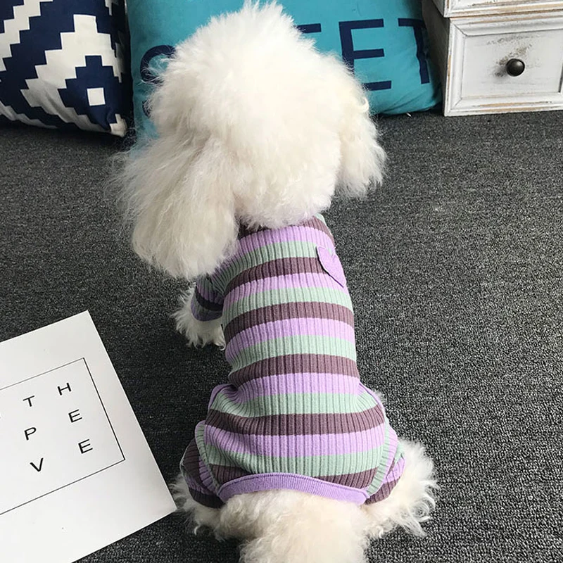 Полосатая Пижама для собак хлопковая одежда щенков чихуахуа йоркширского