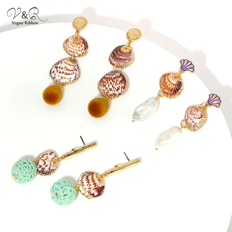 Серьги 2020 Богемный океан Раковина Морской дизайн Мода Подвесные Жемчужный стиль.