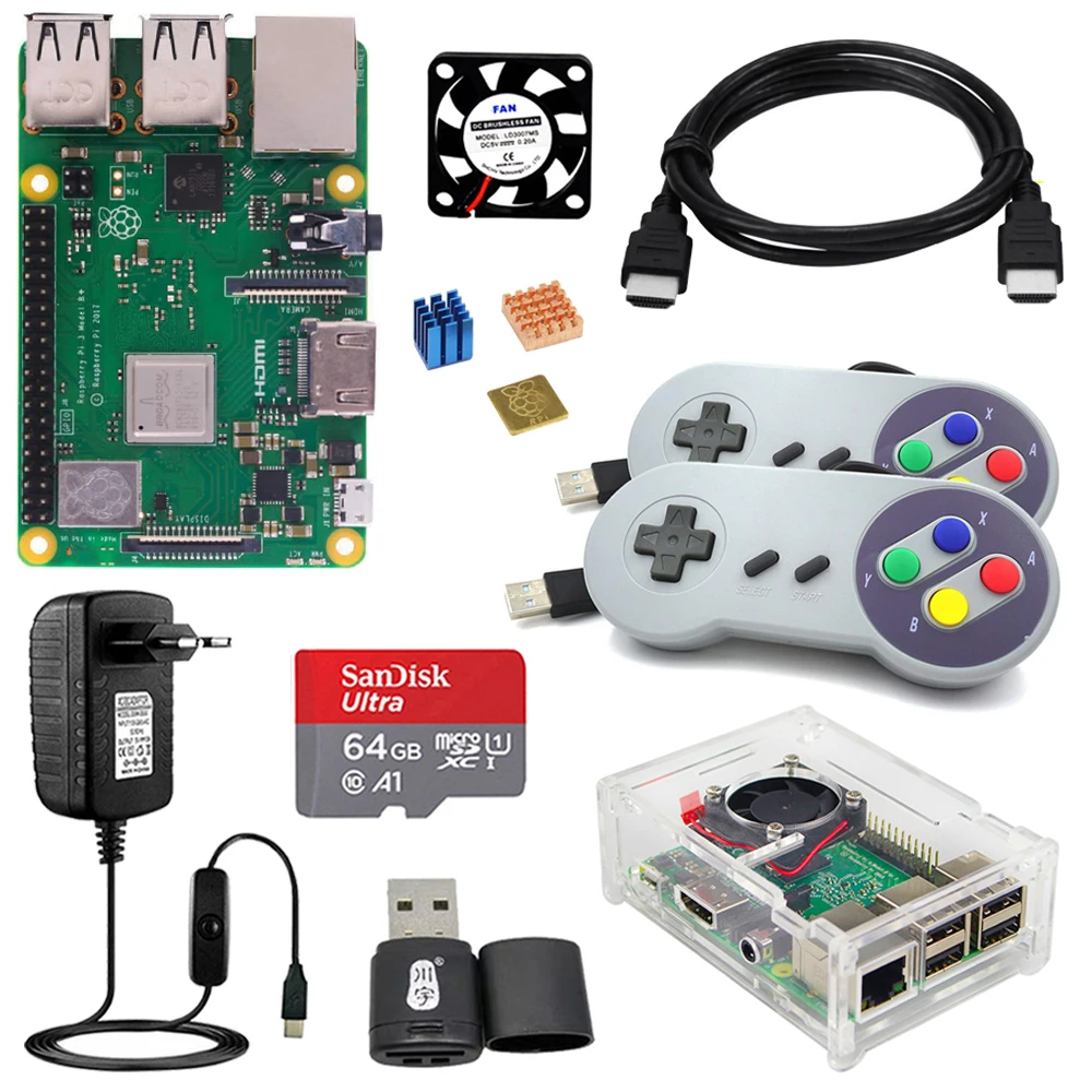 

Оригинальный Raspberry Pi 3 Kit + акриловый чехол + вентилятор + источник питания + USB проводной геймпад + теплоотвод Raspberry Pi 3 Model B 3B +