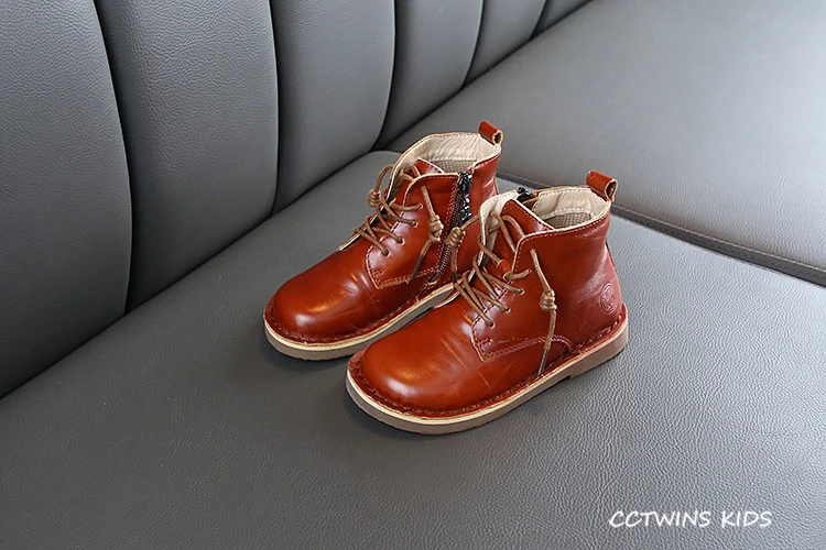 CCTWINS Kids Shoes Autumn Fashion Girls Black Martin Boots Boys Real Leather Dress Shoes Children Retro Casual Boot MB021