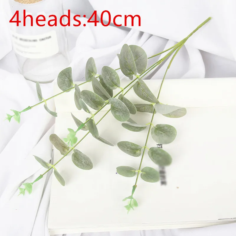 4 Heads Искусственные листья эвкалипта растения цветок поддельные Висячие вешалки лоза ротанга домашний магазин сад стены Свадебная вечеринка украшения - Цвет: 4 Heads