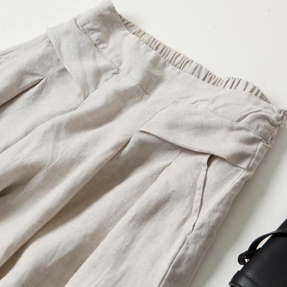 Брюки женские хлопково льняные с широкими штанинами повседневные модные