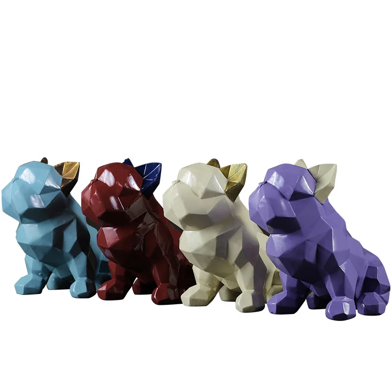 

CUTE BULLDOG DOG FIGURINE GEOMETRIC ANIMAL PUPPY ART SCULPTURE RESIN ART&CRAFT HOME DECORATION ACCESSORIES R507