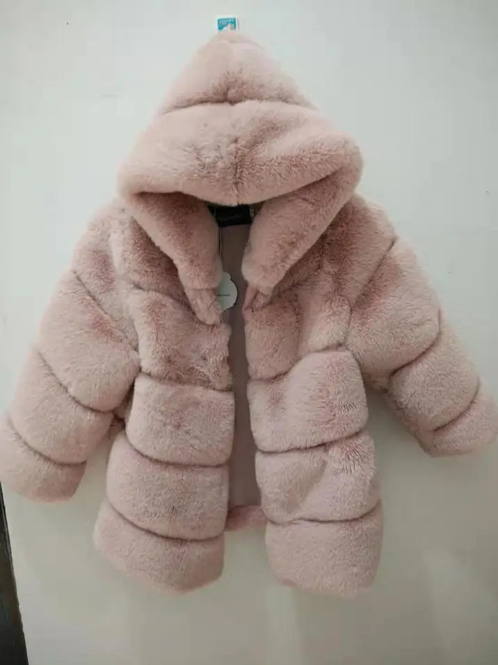 2-8 year Children's Faux Fur Coat Imitation Rex Rabbit Fur Girls Thicker kids Clothing Baby Winter warm Hooded Overcoat Y13
