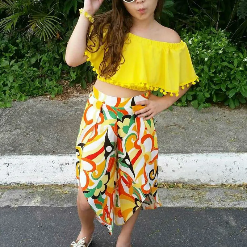 2019 модный короткий топ с кисточками для маленьких девочек брюки-колокольчики