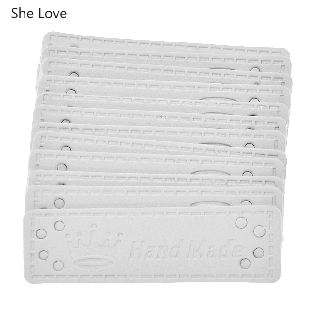 12pcs white She Love 12 шт./партия Корона одежда этикетки ручной работы для одежды ПУ кожа ручная работа этикетки для джинсовые мешки Diy Швейные материалы - Цвет: 12pcs white