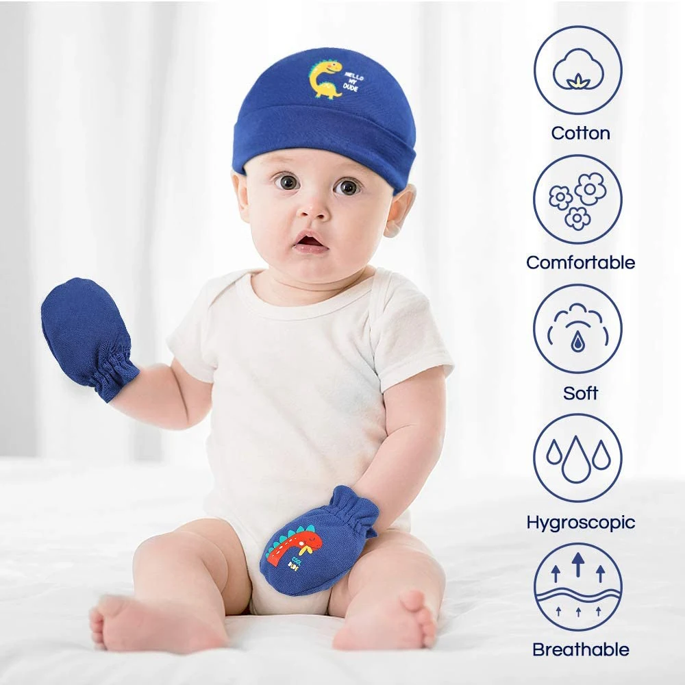 Newborn Baby Hat and Mittens Girl Boy Cap Comfy Infant Hat & Gloves Cotton Toddler Baby Accessorise For 0-6M